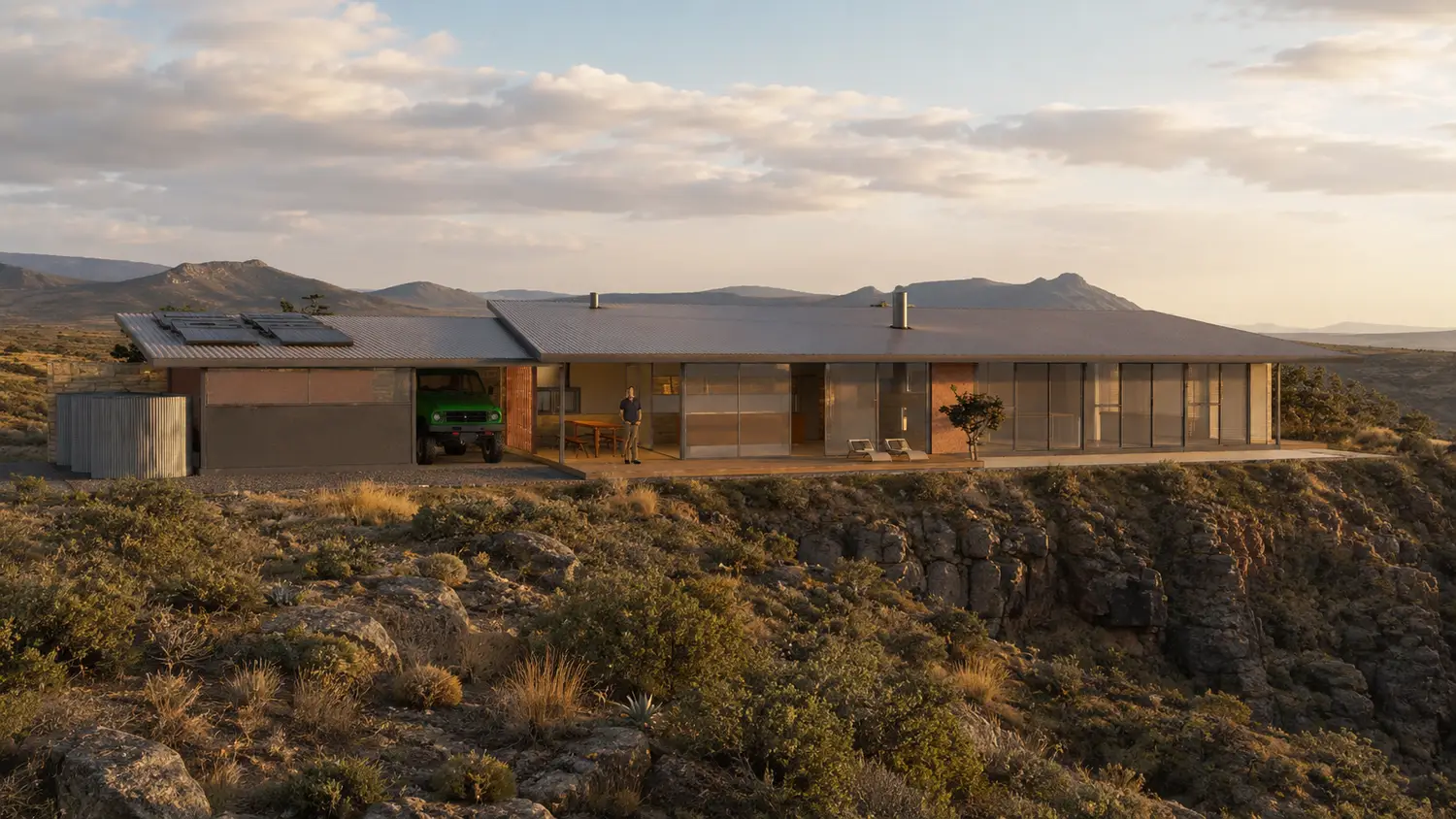 Karoo mountain house golden hour front elevation