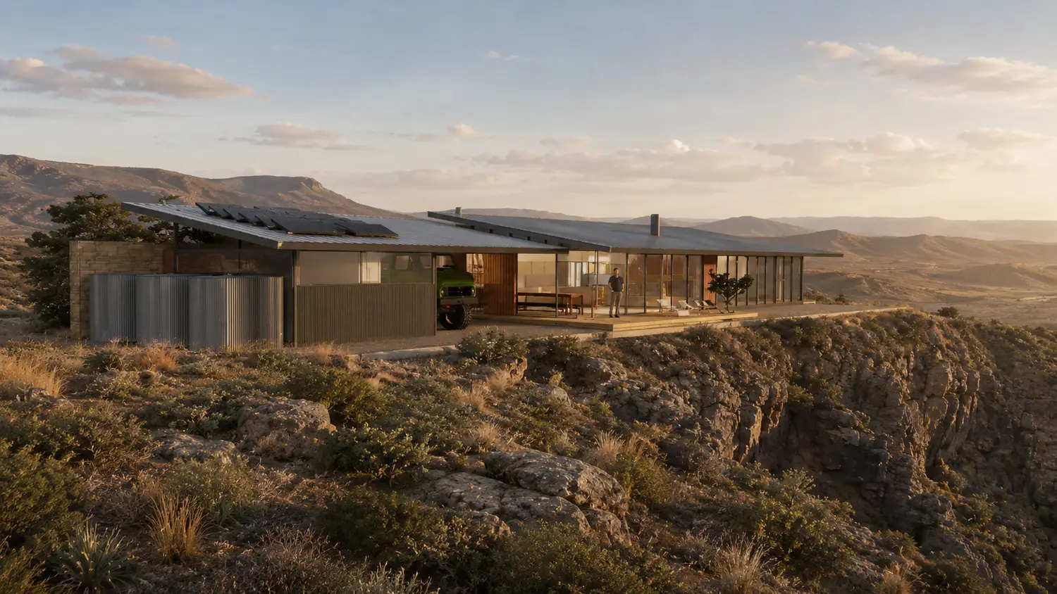 Karoo mountain house from below the ridge