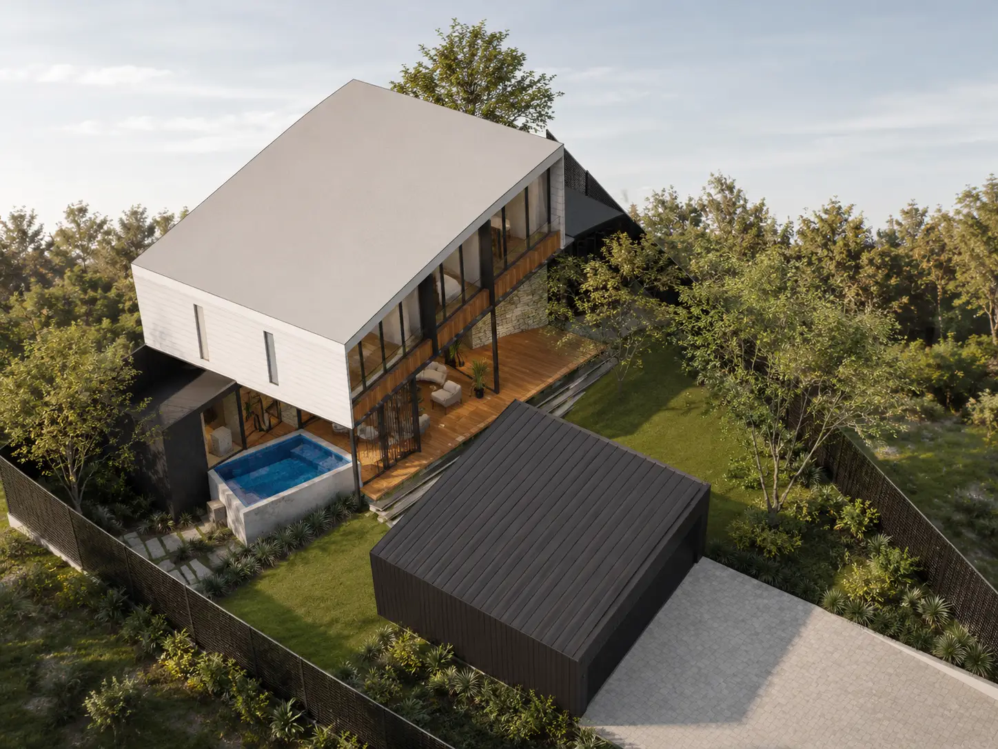 George House — aerial garden view