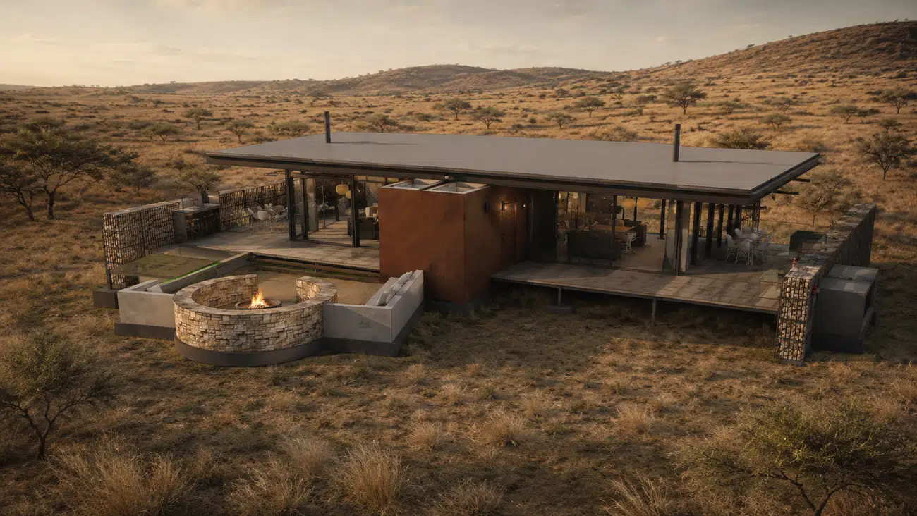 Game Farm Lodge — savanna setting at dusk