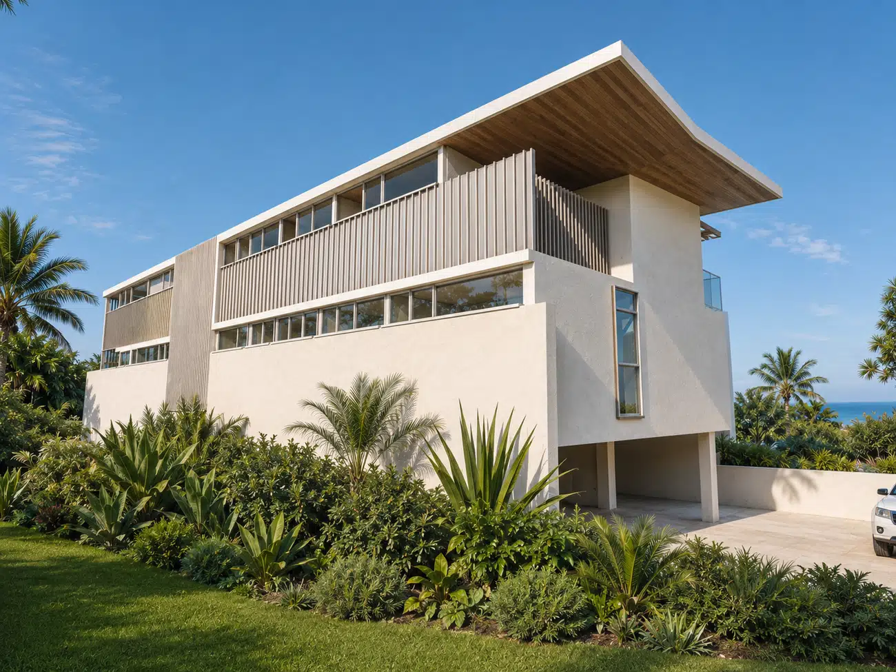 Beach House — arrival through tropical landscape